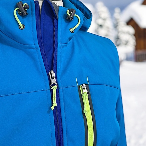 Free Country Blue/Teal Softshell Fleece-lined Hooded Jacket - Picture 3 of 16